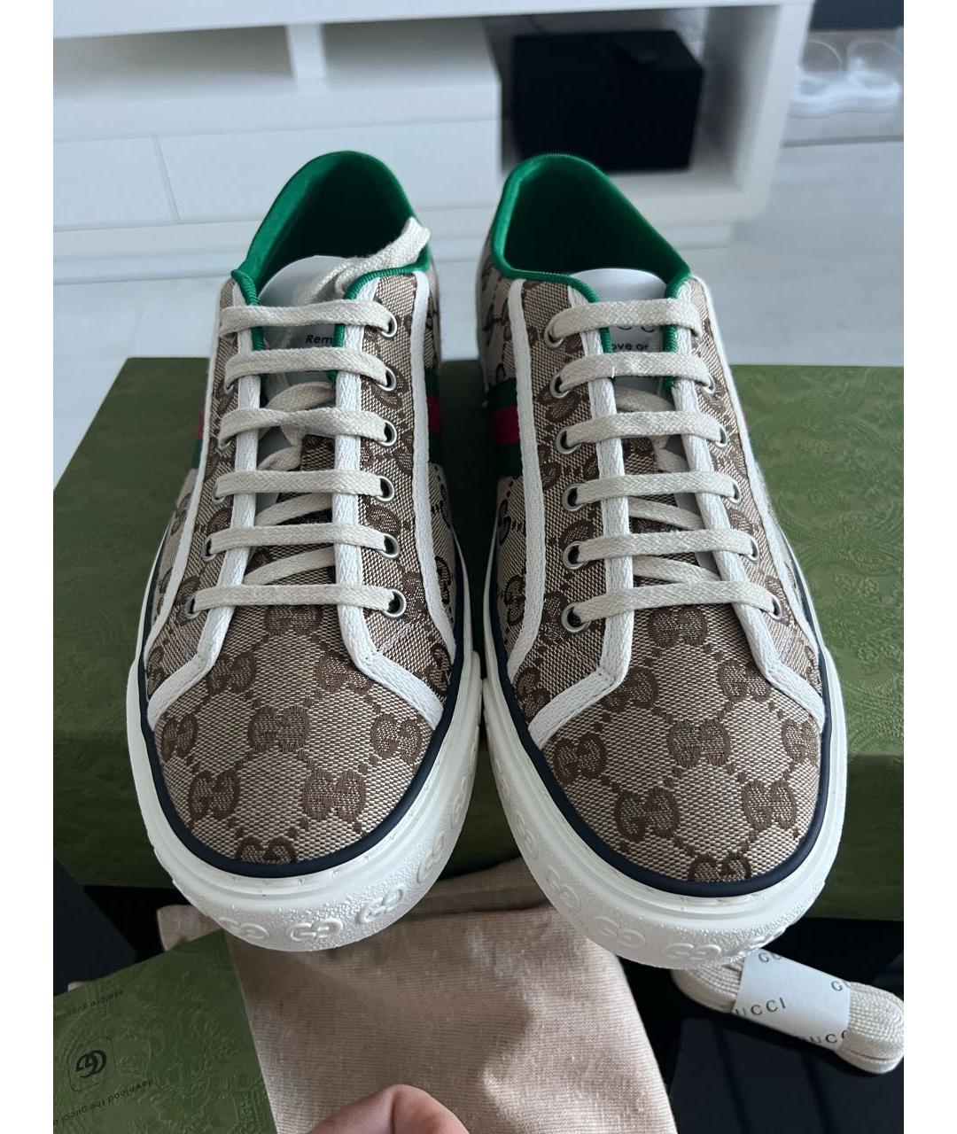 GUCCI Бежевые текстильные низкие кроссовки / кеды, фото 2