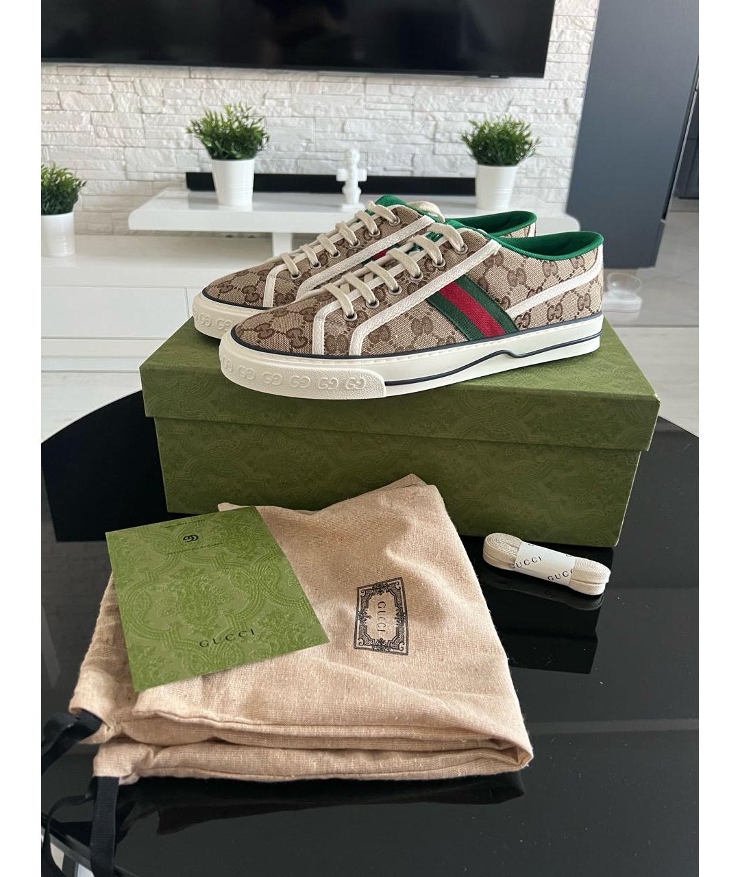 GUCCI Бежевые текстильные низкие кроссовки / кеды, фото 8