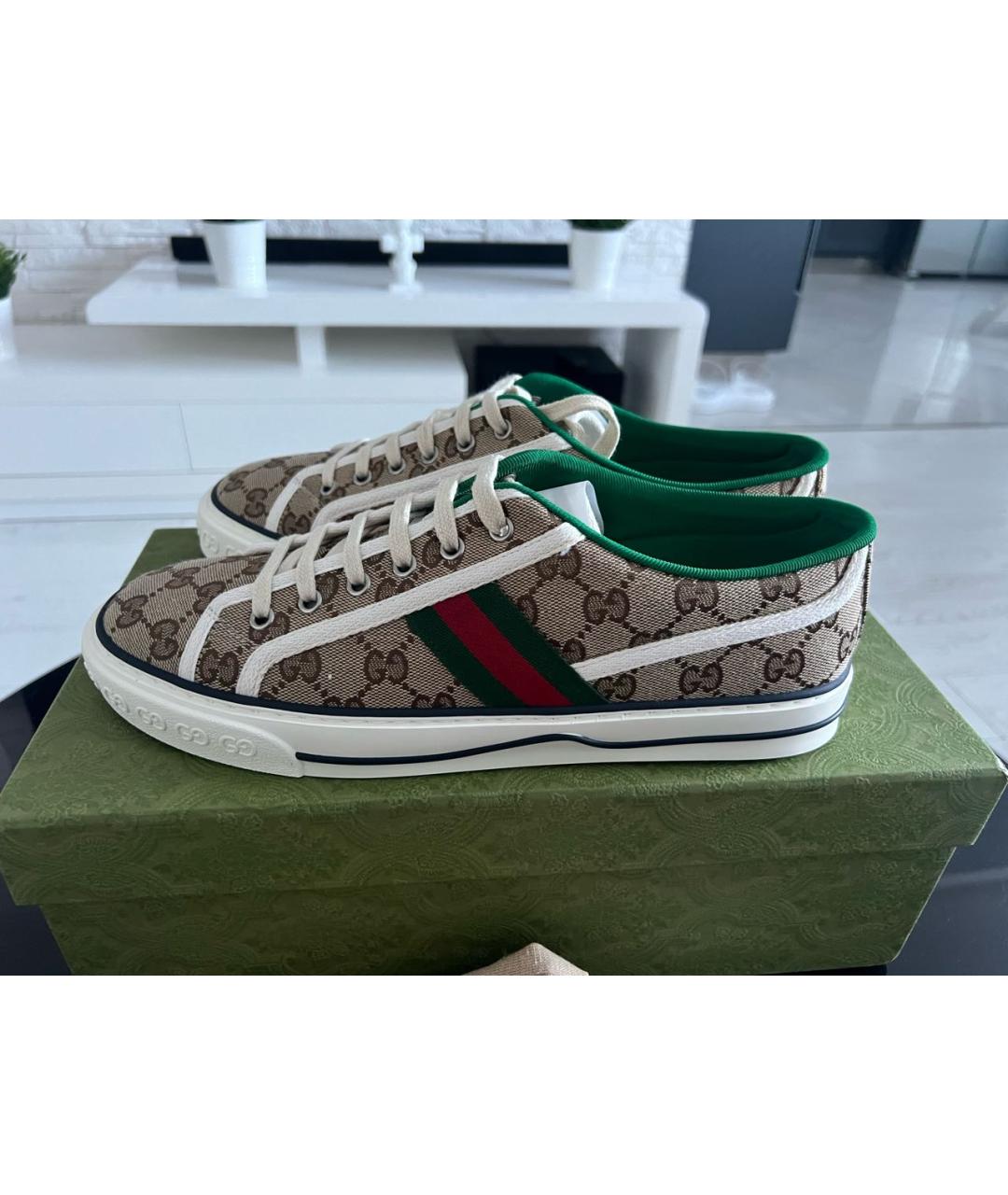 GUCCI Бежевые текстильные низкие кроссовки / кеды, фото 9