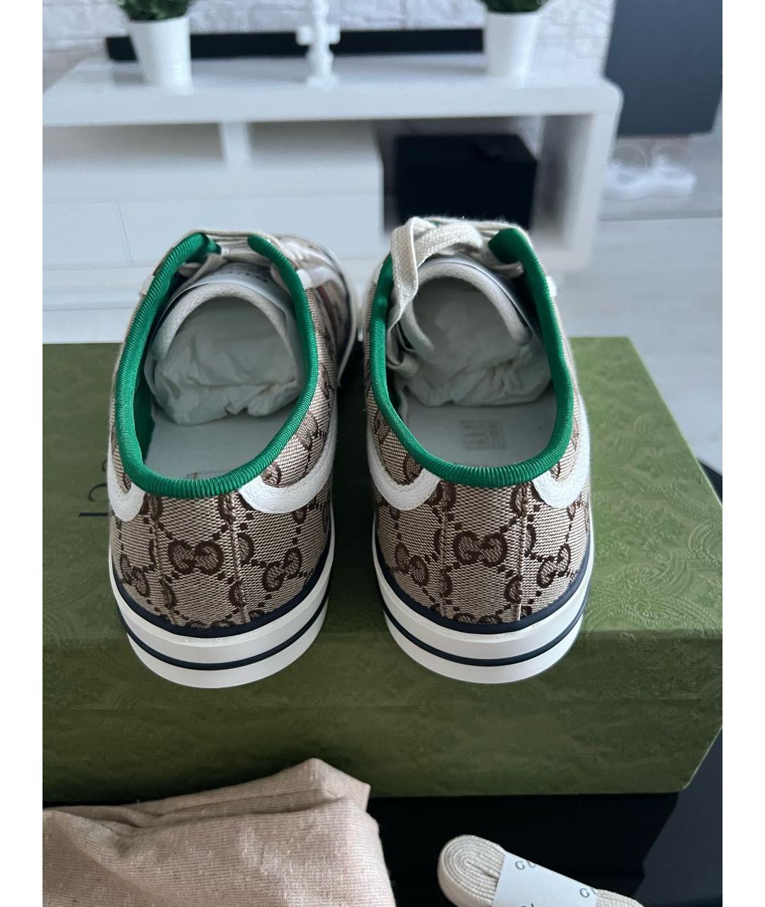 GUCCI Бежевые текстильные низкие кроссовки / кеды, фото 4