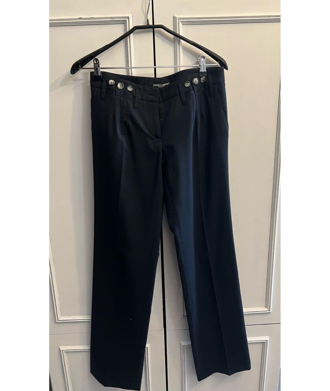 DOLCE&GABBANA Темно-синие шерстяные прямые брюки, фото 4