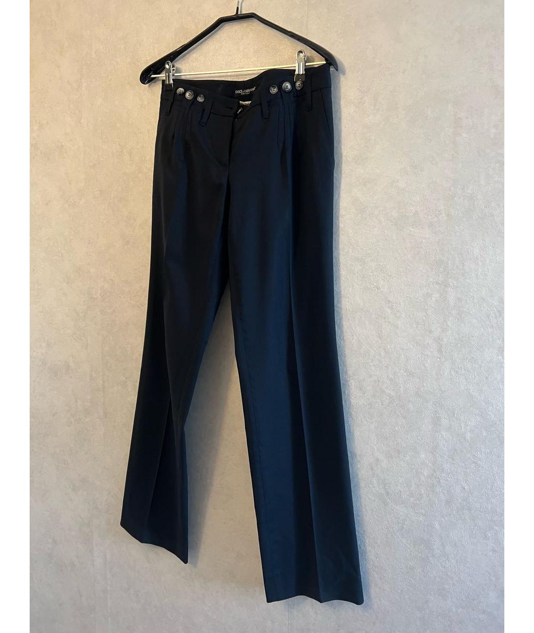 DOLCE&GABBANA Темно-синие шерстяные прямые брюки, фото 2