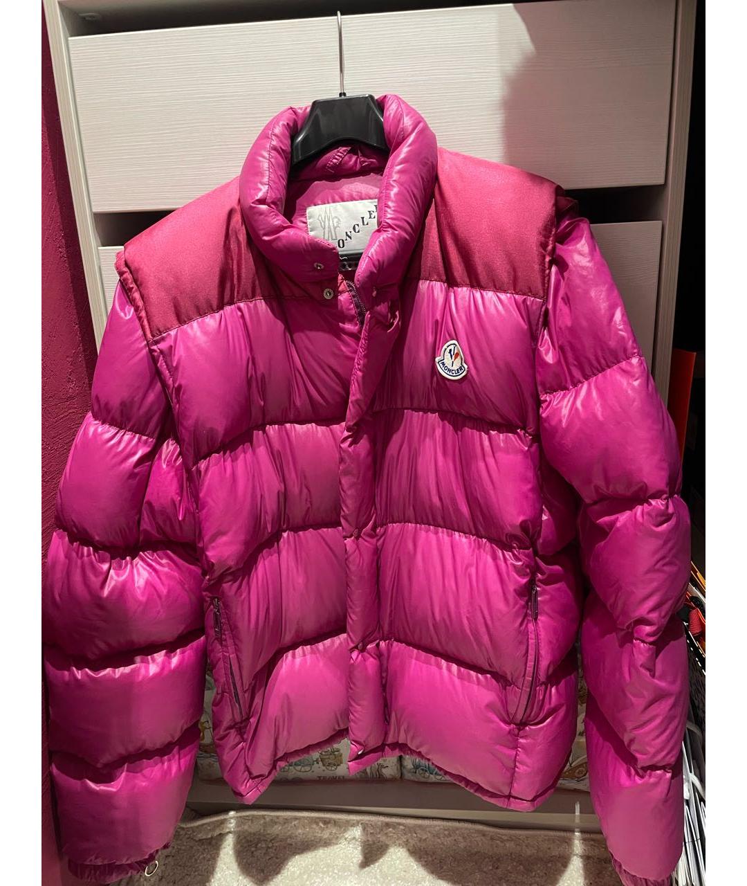 MONCLER Фуксия полиэстеровый пуховик, фото 6