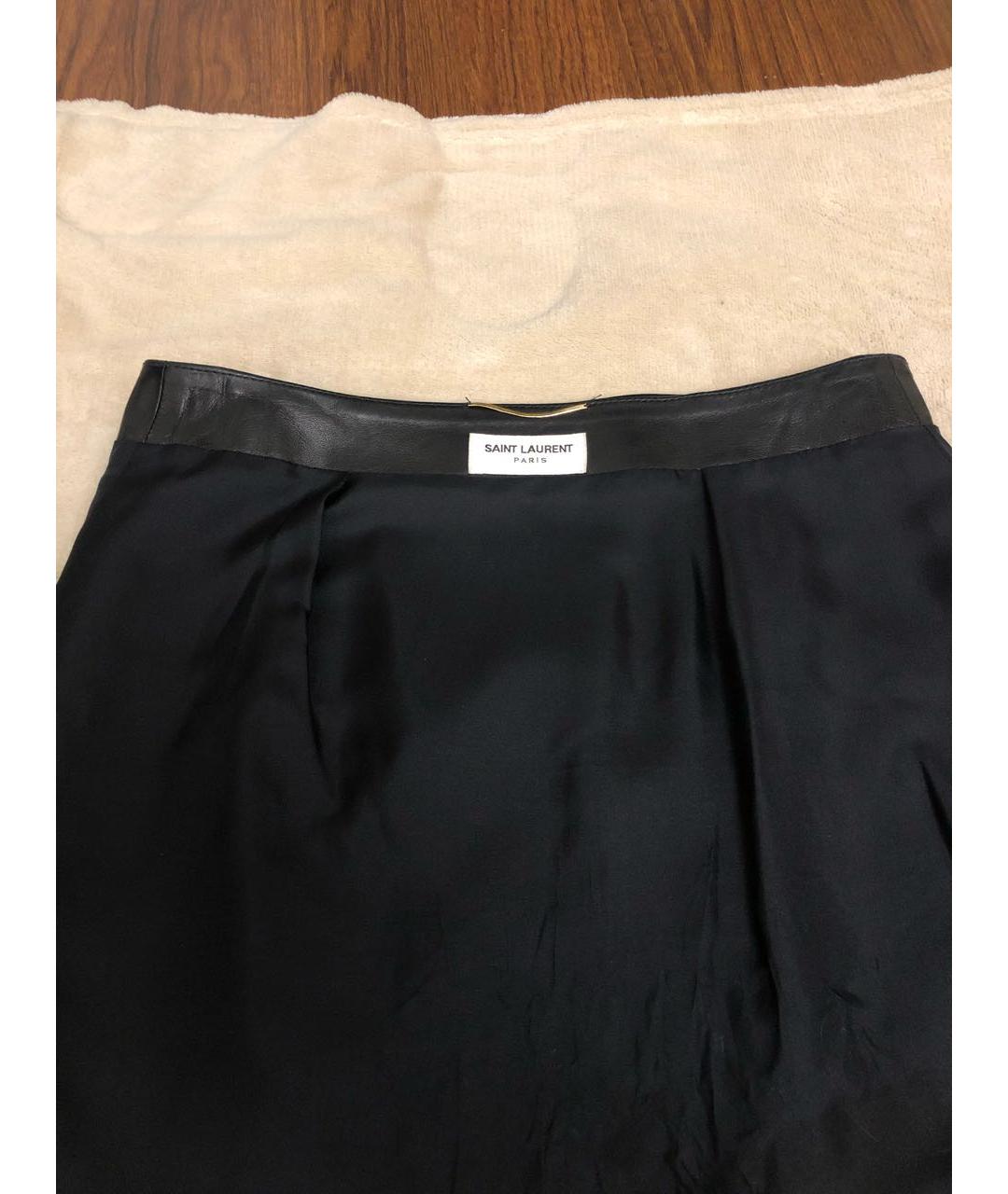 SAINT LAURENT Черная кожаная юбка мини, фото 3
