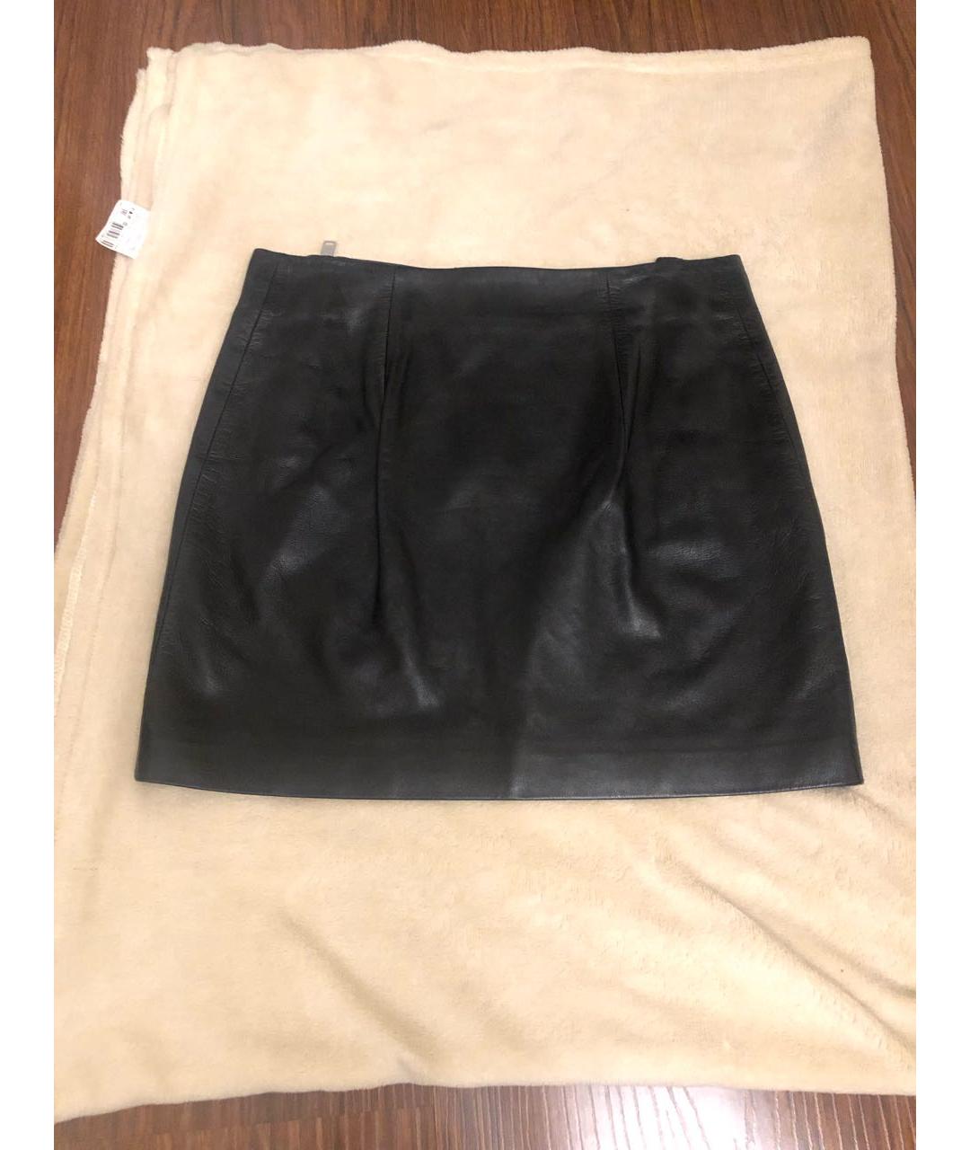 SAINT LAURENT Черная кожаная юбка мини, фото 2