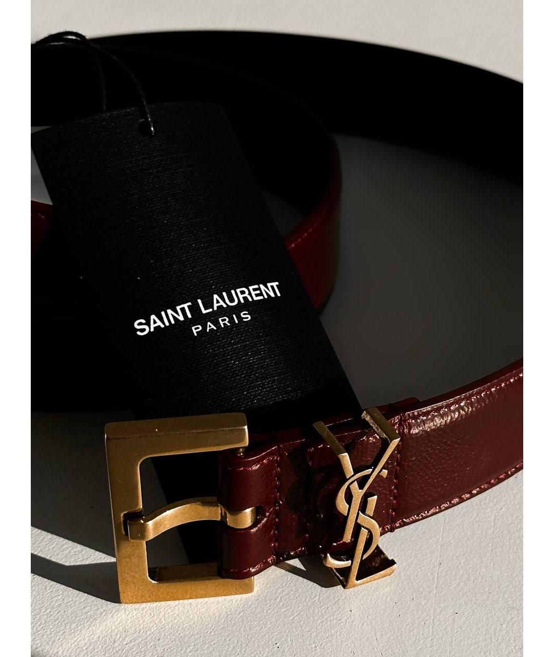 SAINT LAURENT Бордовый кожаный ремень, фото 2