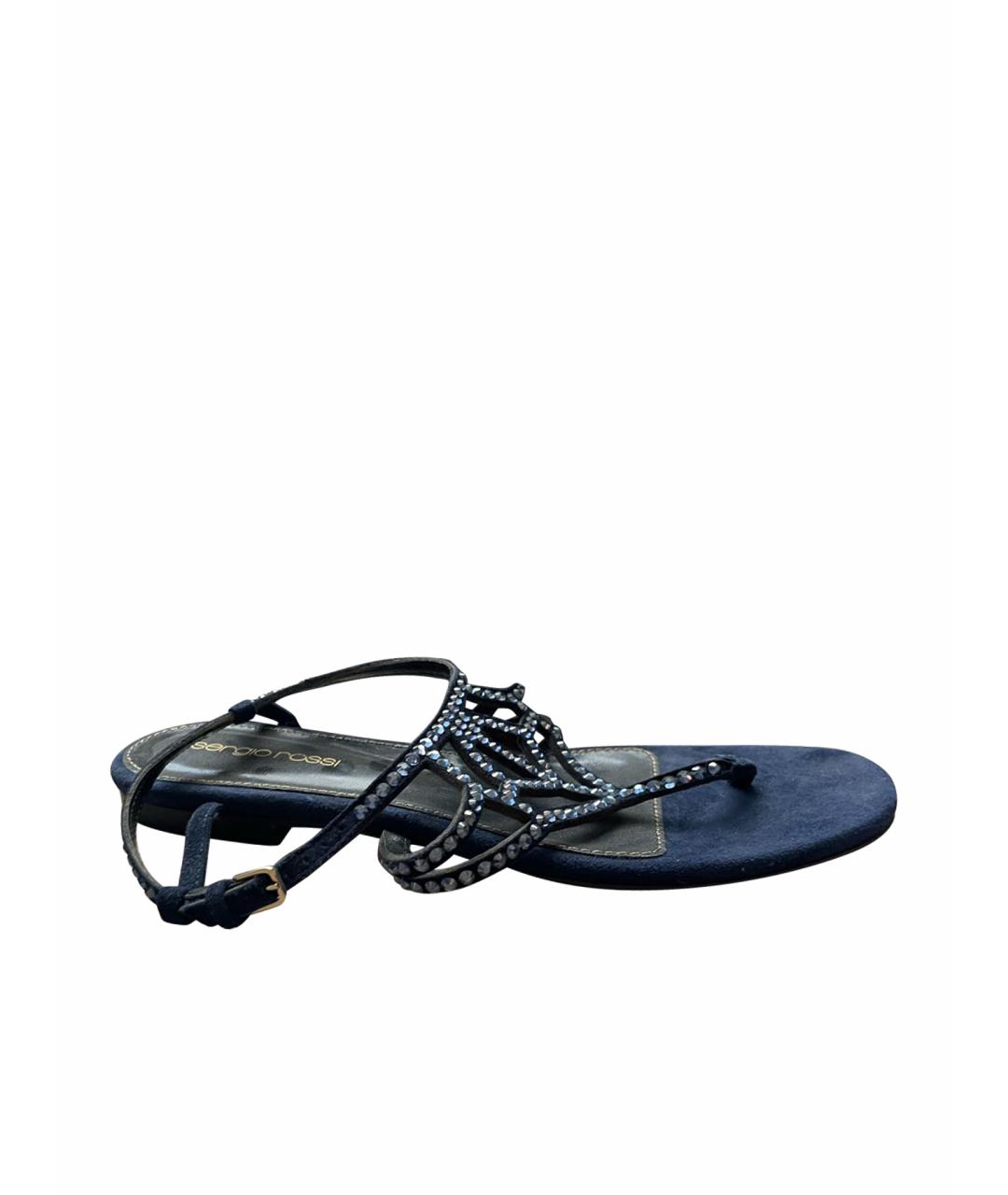 SERGIO ROSSI Темно-синие замшевые сандалии, фото 1