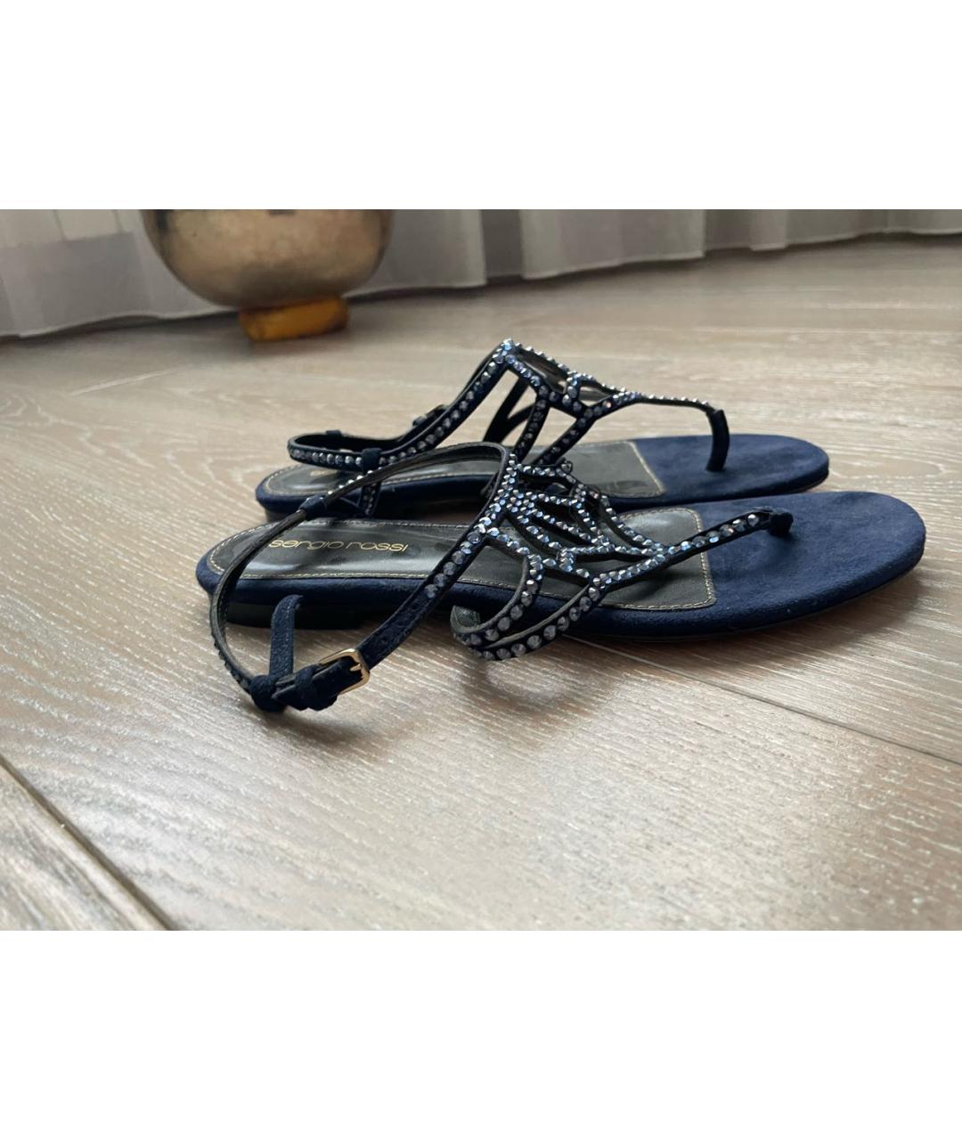 SERGIO ROSSI Темно-синие замшевые сандалии, фото 6