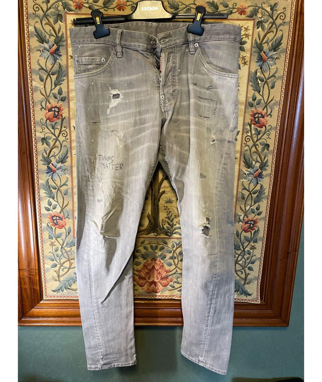 DSQUARED2 Серые хлопко-полиэстеровые прямые джинсы, фото 5