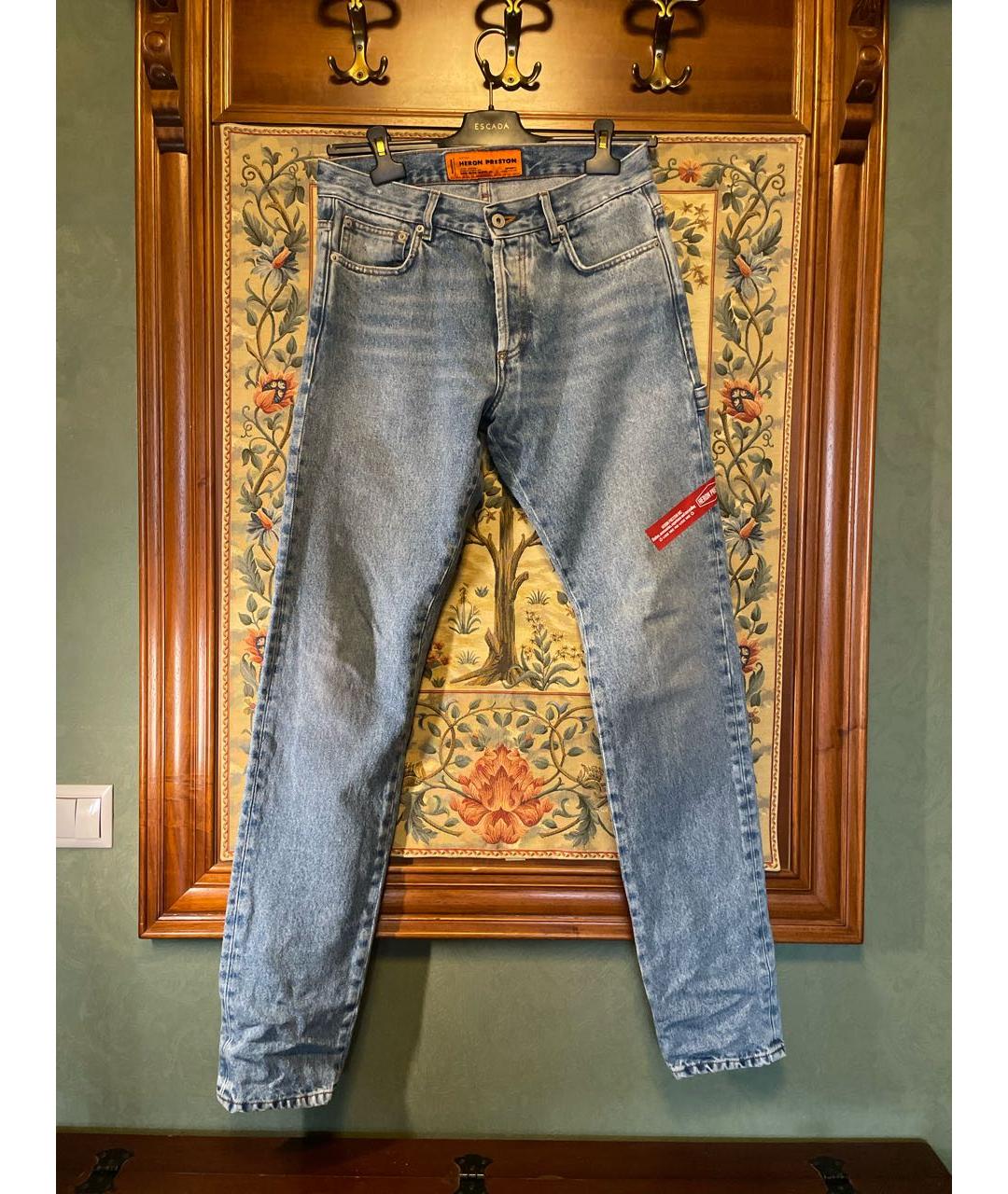 HERON PRESTON Синие хлопко-полиэстеровые прямые джинсы, фото 6