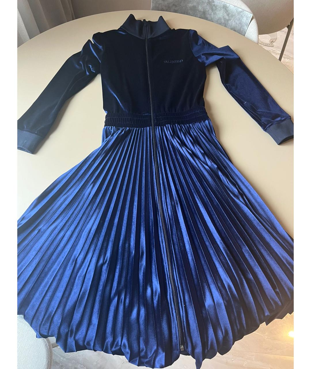 VALENTINO Темно-синее бархатное повседневное платье, фото 5