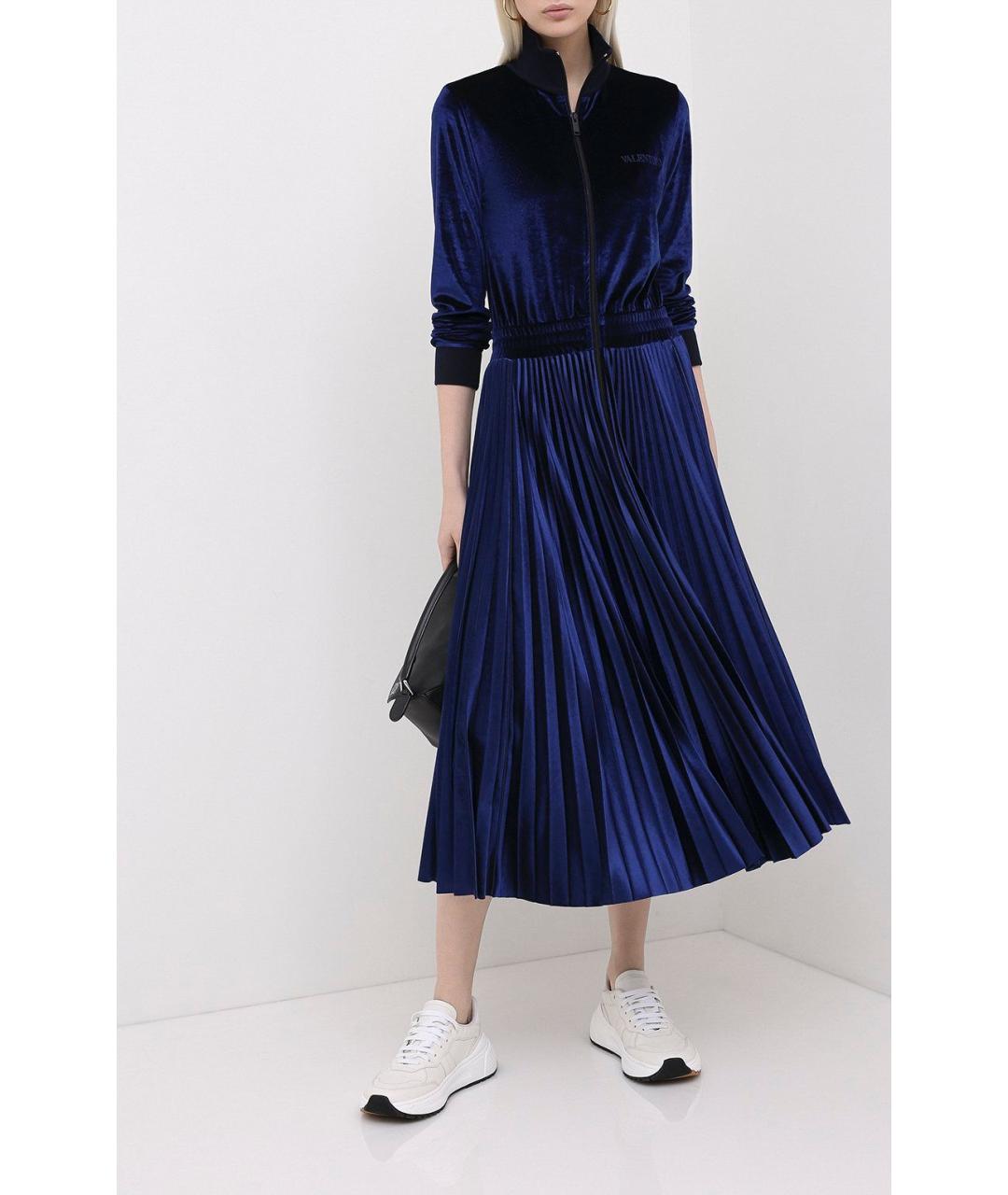 VALENTINO Темно-синее бархатное повседневное платье, фото 2