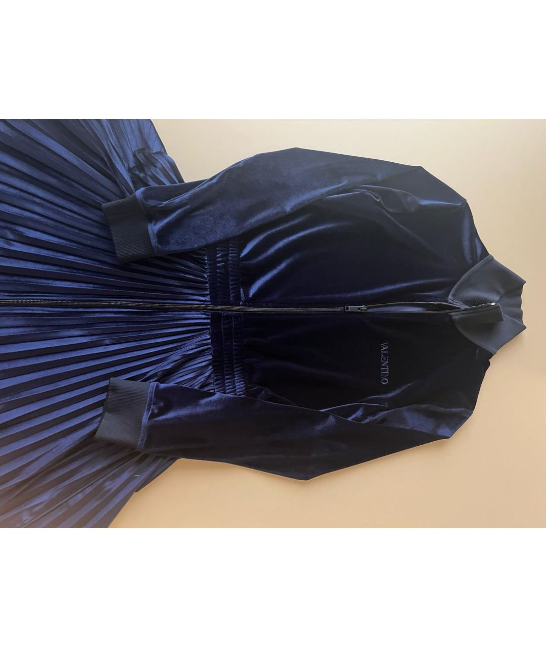 VALENTINO Темно-синее бархатное повседневное платье, фото 7
