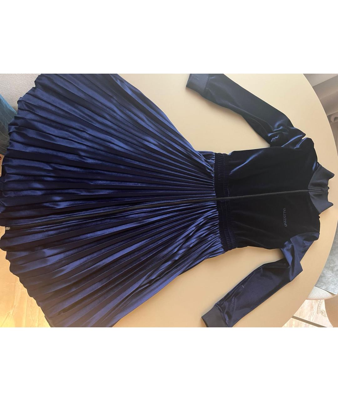 VALENTINO Темно-синее бархатное повседневное платье, фото 6