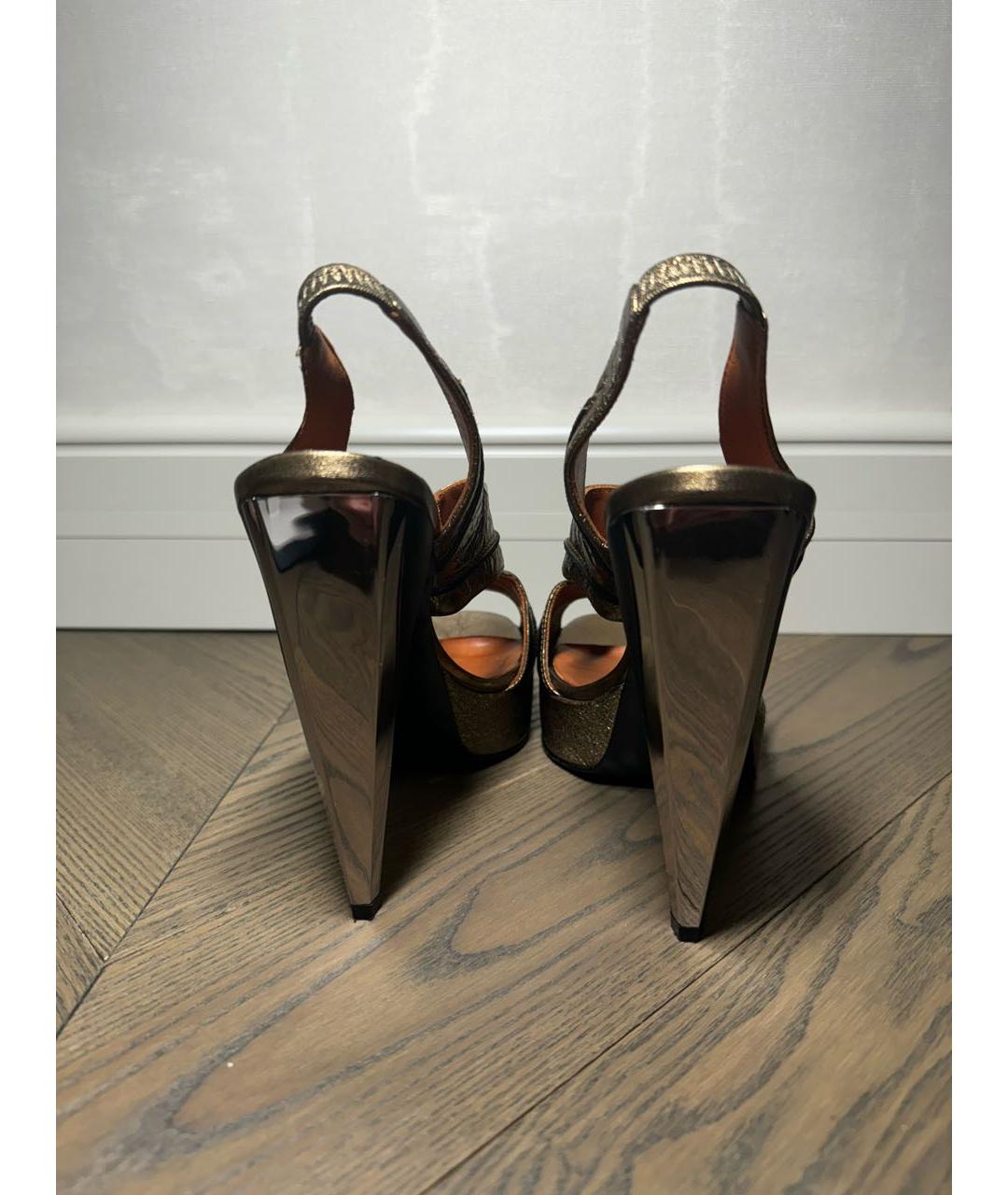 LANVIN Золотые кожаные босоножки, фото 3