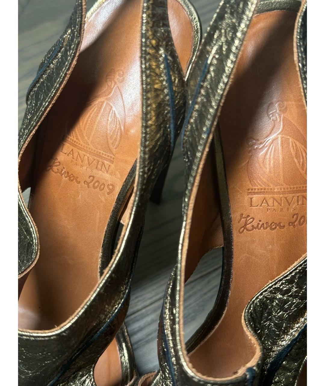 LANVIN Золотые кожаные босоножки, фото 4