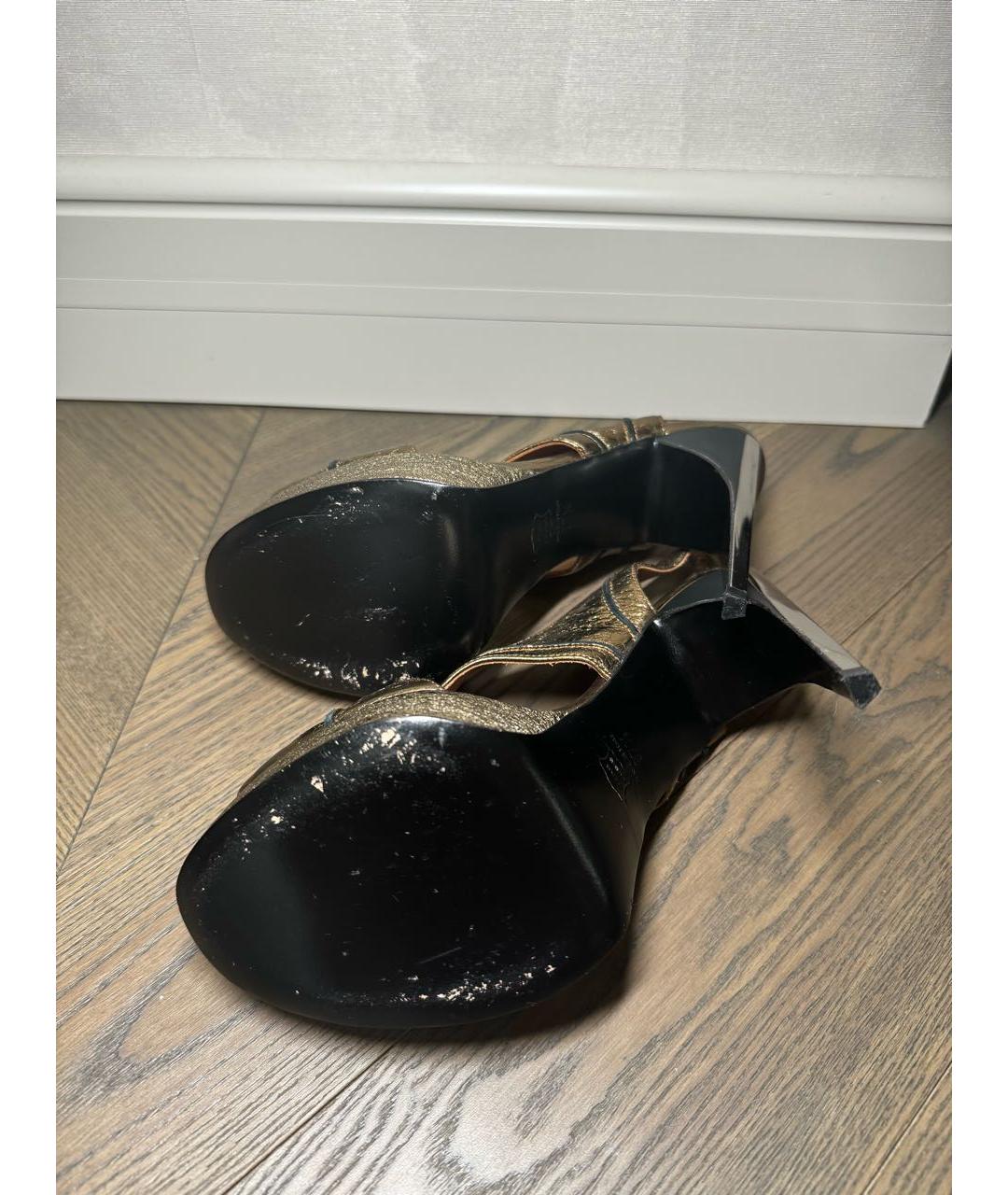 LANVIN Золотые кожаные босоножки, фото 5