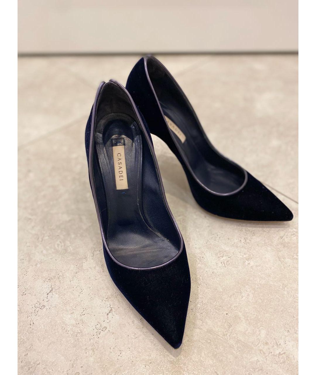 CASADEI Темно-синие бархатные туфли, фото 2