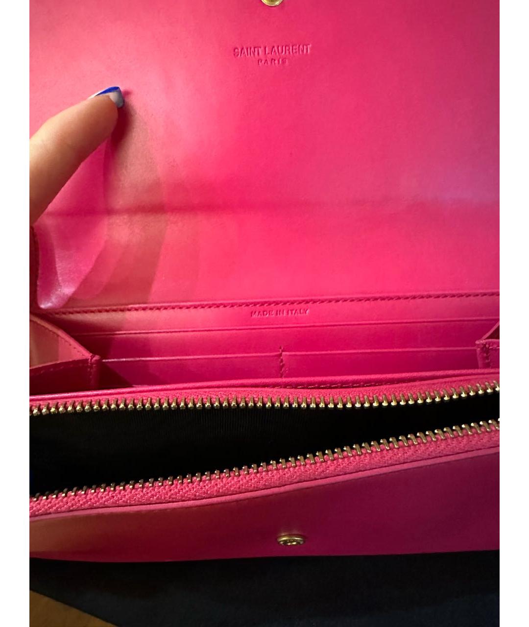 SAINT LAURENT Розовый кожаный кошелек, фото 3
