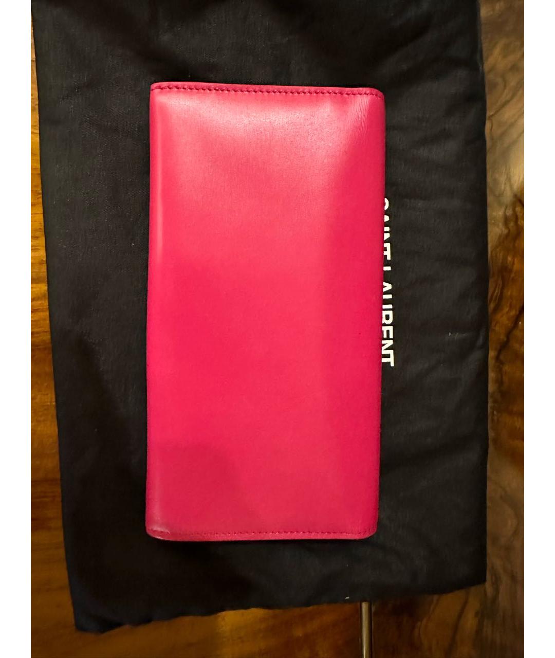 SAINT LAURENT Розовый кожаный кошелек, фото 4