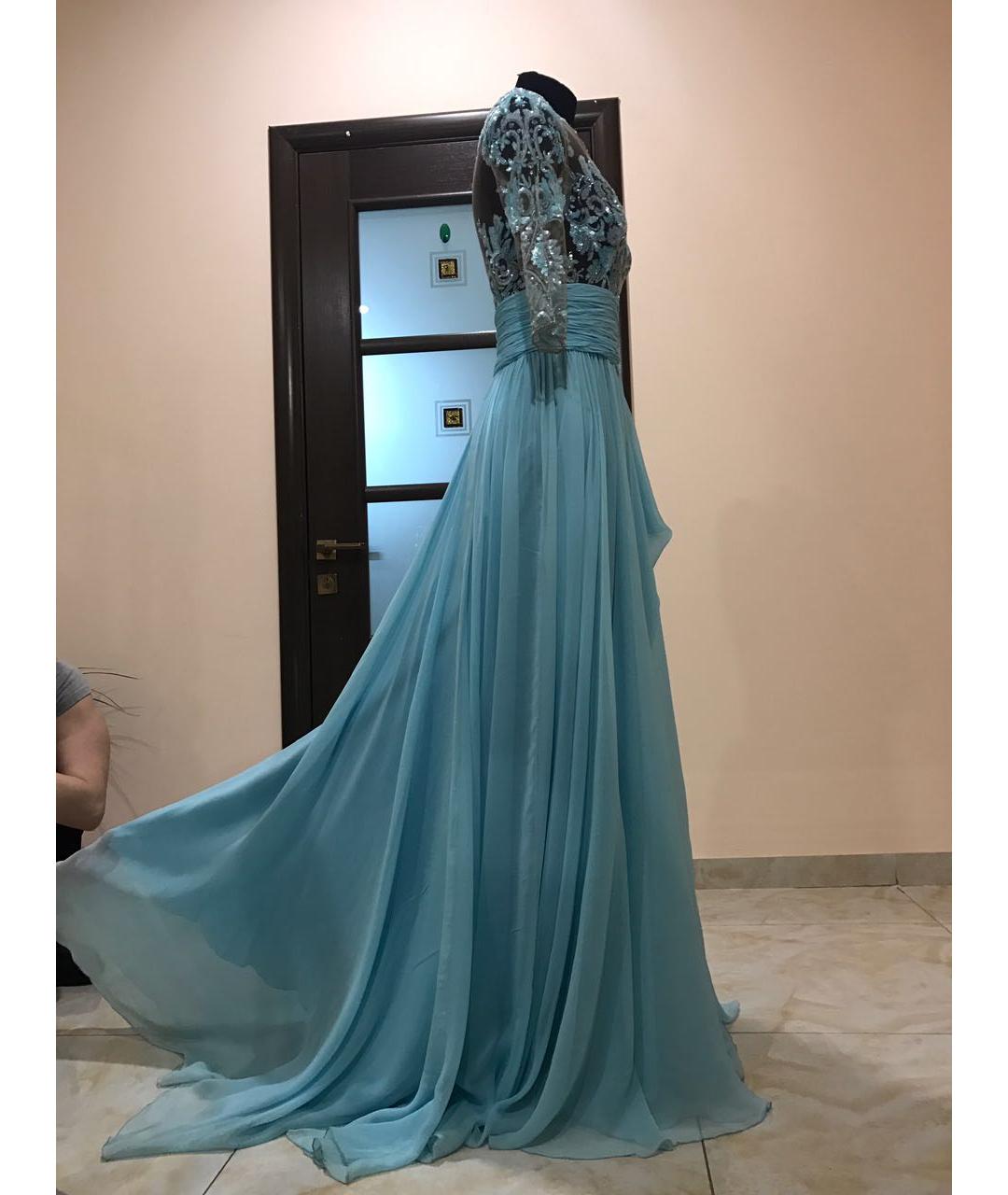 ZUHAIR MURAD Голубое шелковое вечернее платье, фото 5