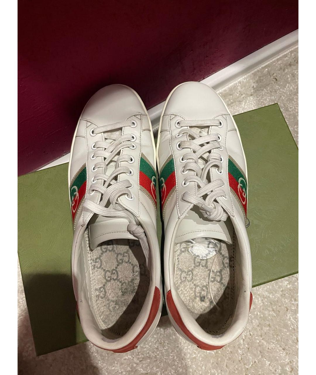 GUCCI Белые кожаные слипоны, фото 3