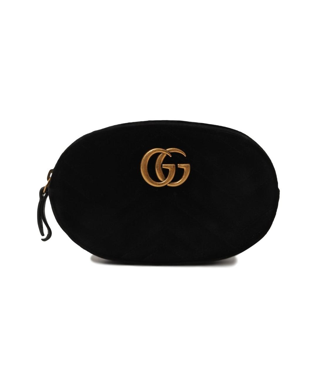 GUCCI Черная бархатная поясная сумка, фото 1