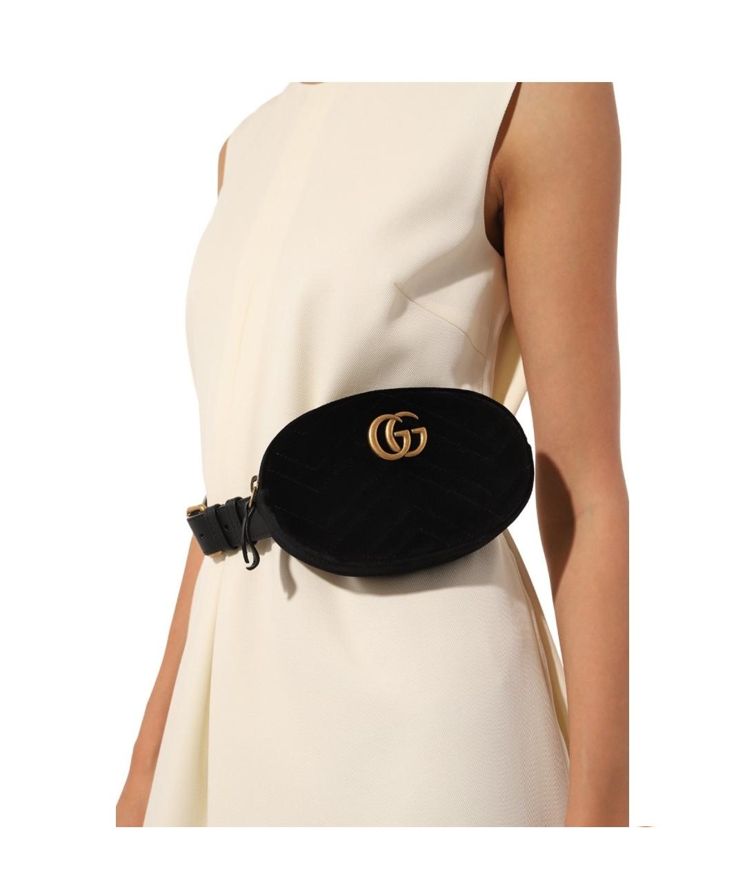 GUCCI Черная бархатная поясная сумка, фото 5