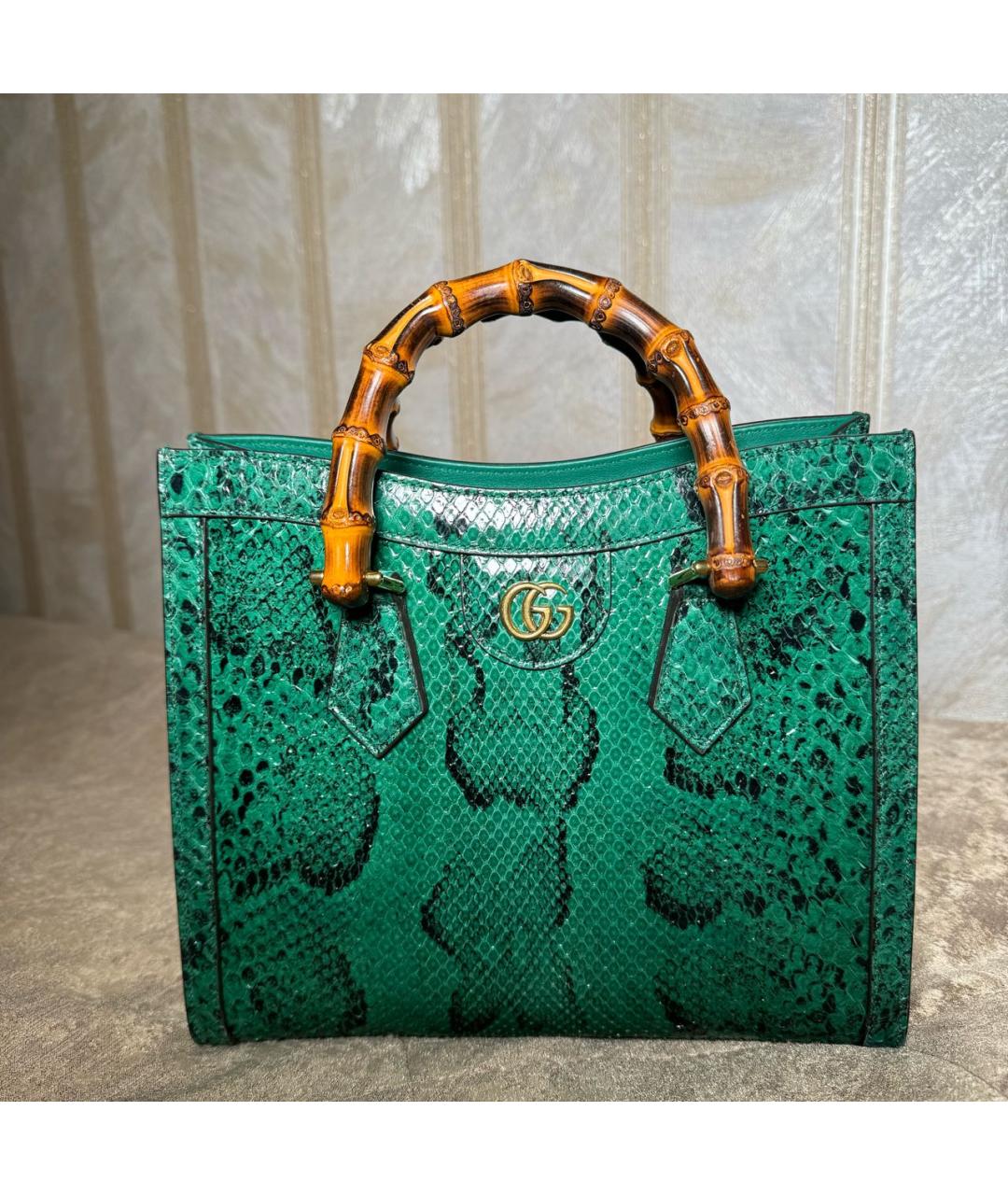 GUCCI Зеленая сумка тоут из экзотической кожи, фото 9