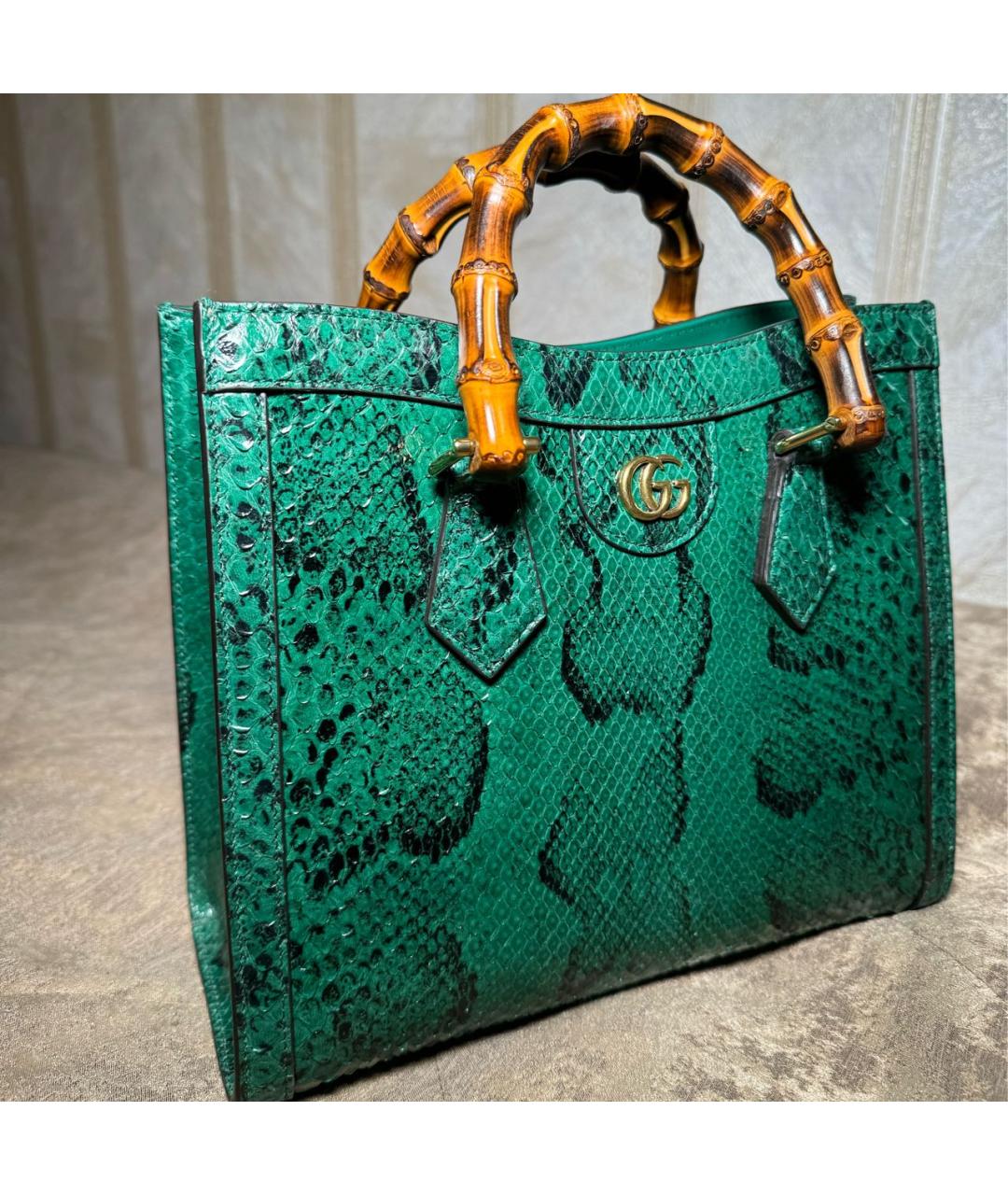 GUCCI Зеленая сумка тоут из экзотической кожи, фото 2