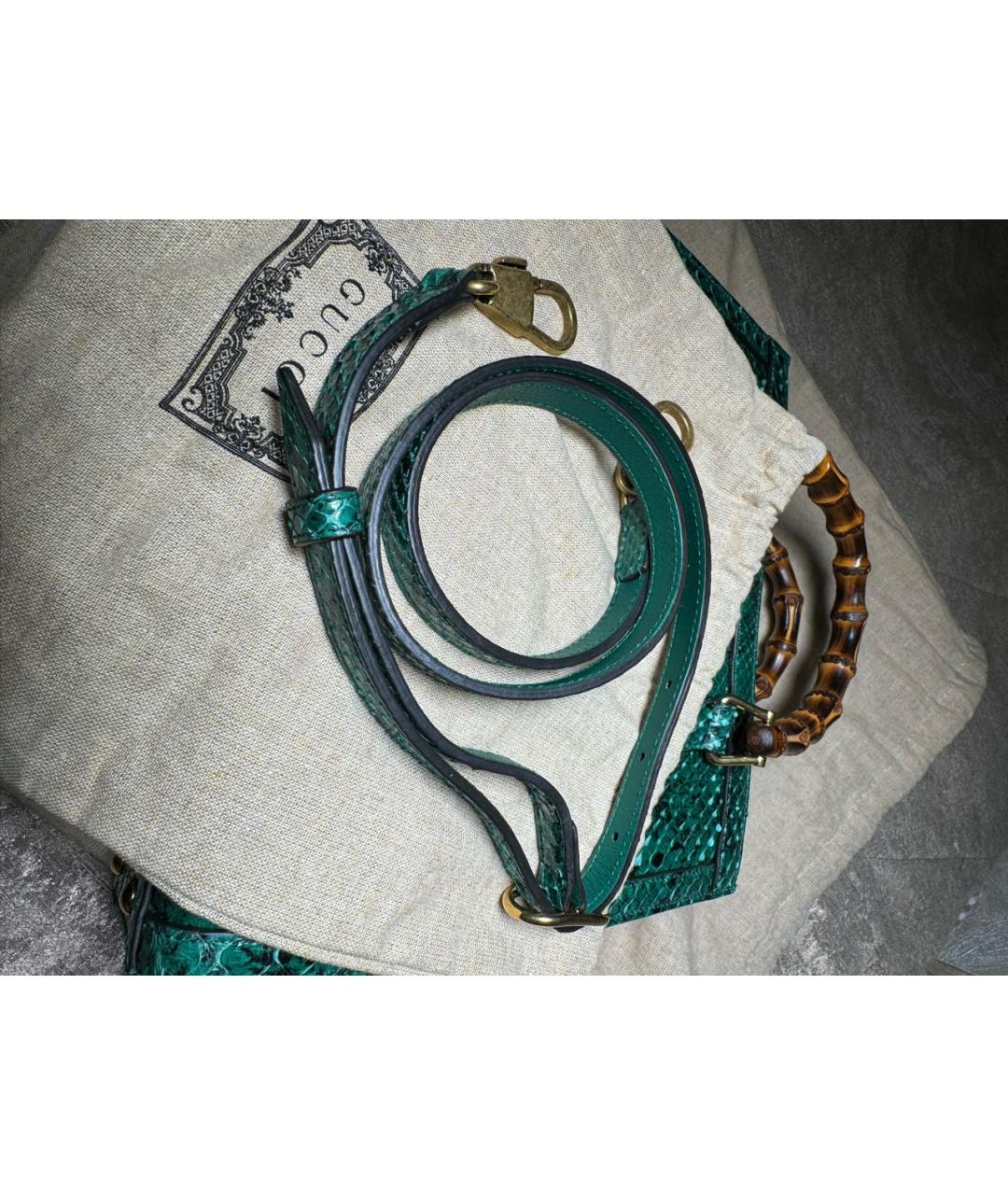 GUCCI Зеленая сумка тоут из экзотической кожи, фото 5
