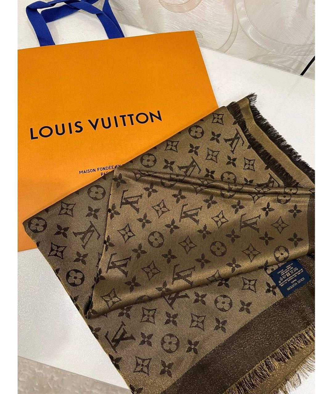 LOUIS VUITTON PRE-OWNED Золотой шелковый шарф, фото 6