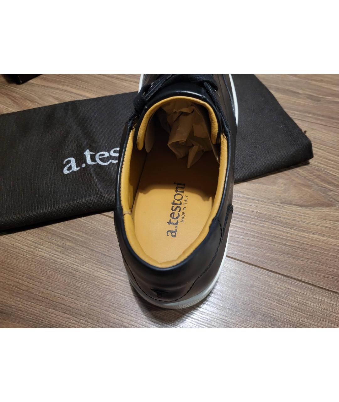 TESTONI Черные кожаные низкие кроссовки / кеды, фото 4