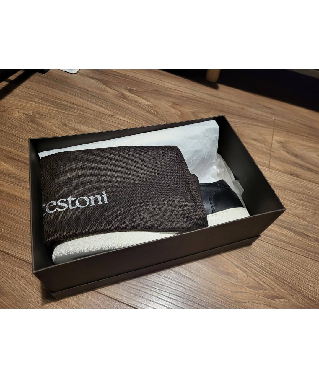 TESTONI Черные кожаные низкие кроссовки / кеды, фото 6