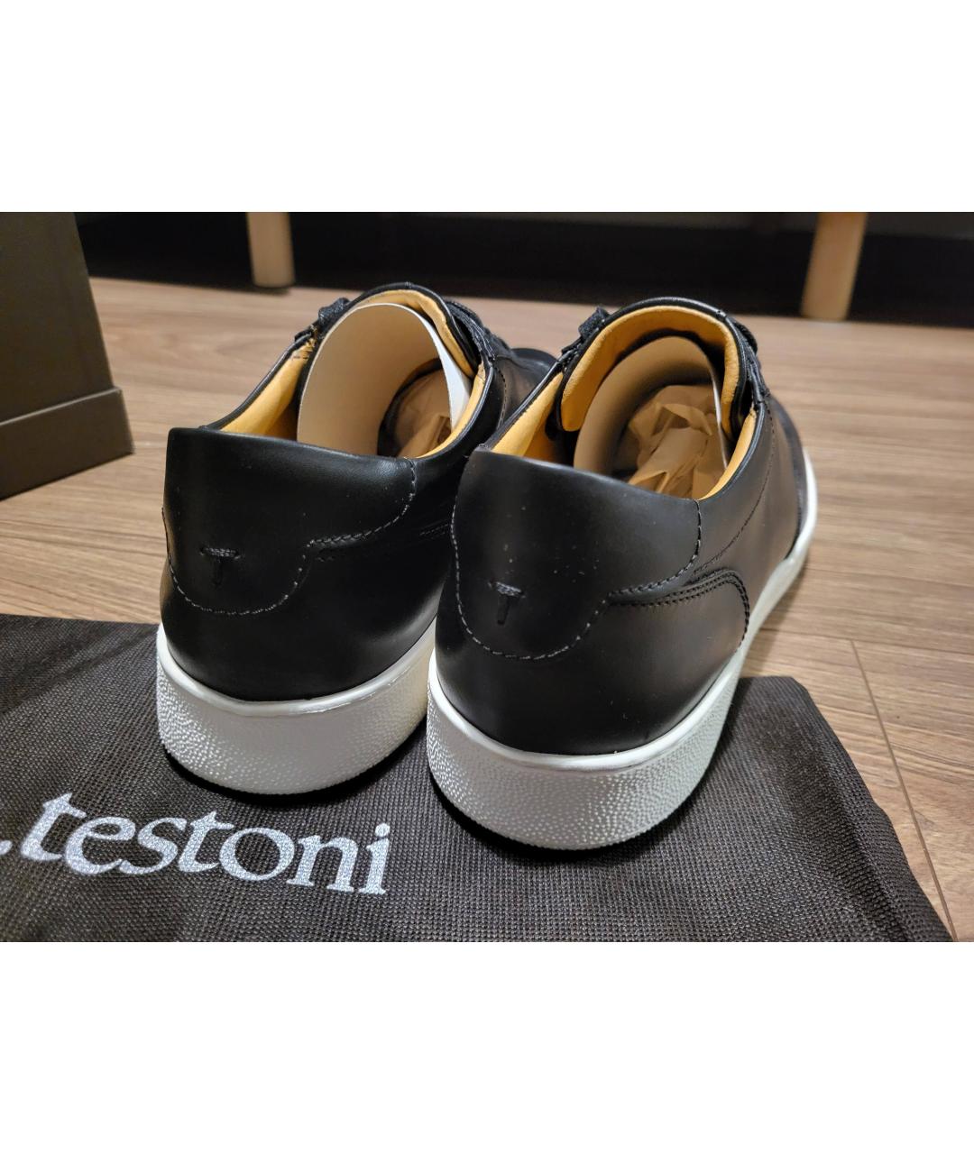 TESTONI Черные кожаные низкие кроссовки / кеды, фото 3