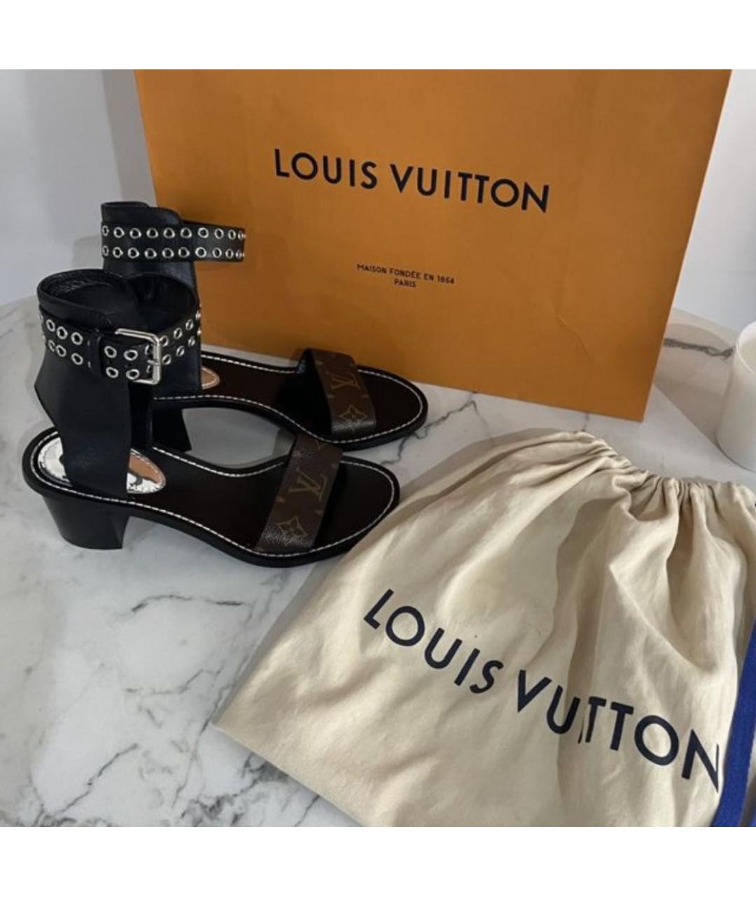 LOUIS VUITTON PRE-OWNED Коричневые кожаные сандалии, фото 5