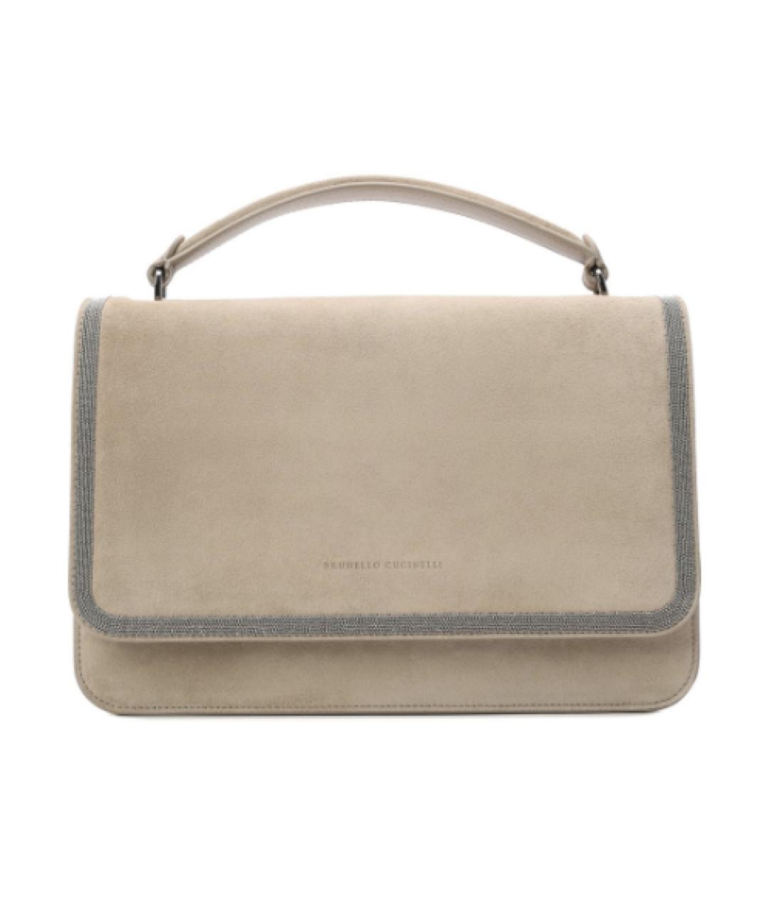 BRUNELLO CUCINELLI Бежевая замшевая сумка через плечо, фото 1