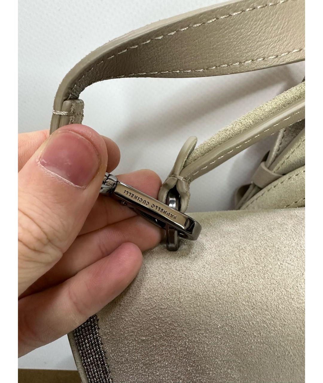 BRUNELLO CUCINELLI Бежевая замшевая сумка через плечо, фото 4