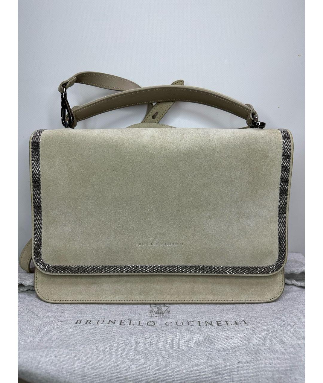 BRUNELLO CUCINELLI Бежевая замшевая сумка через плечо, фото 2