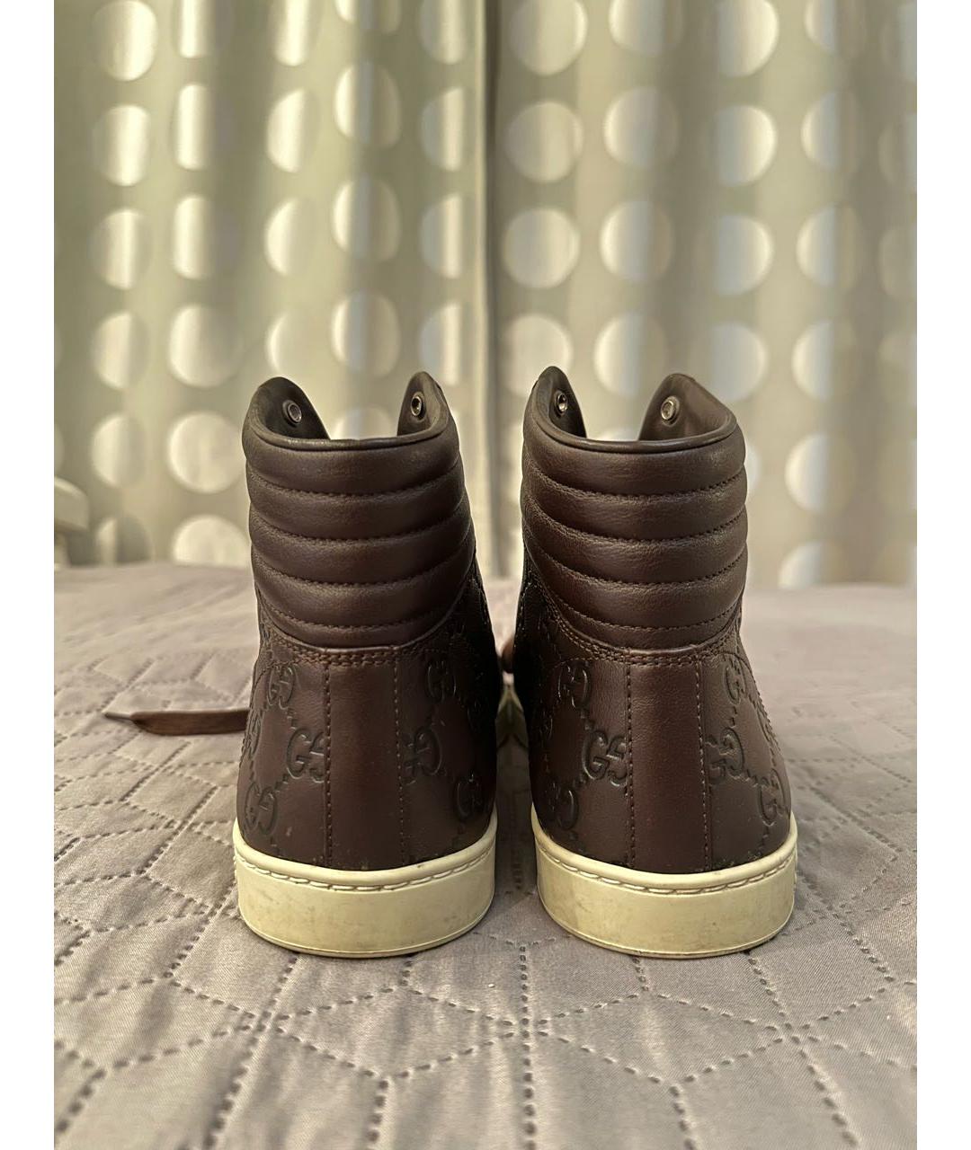 GUCCI Коричневые кожаные высокие кроссовки / кеды, фото 4