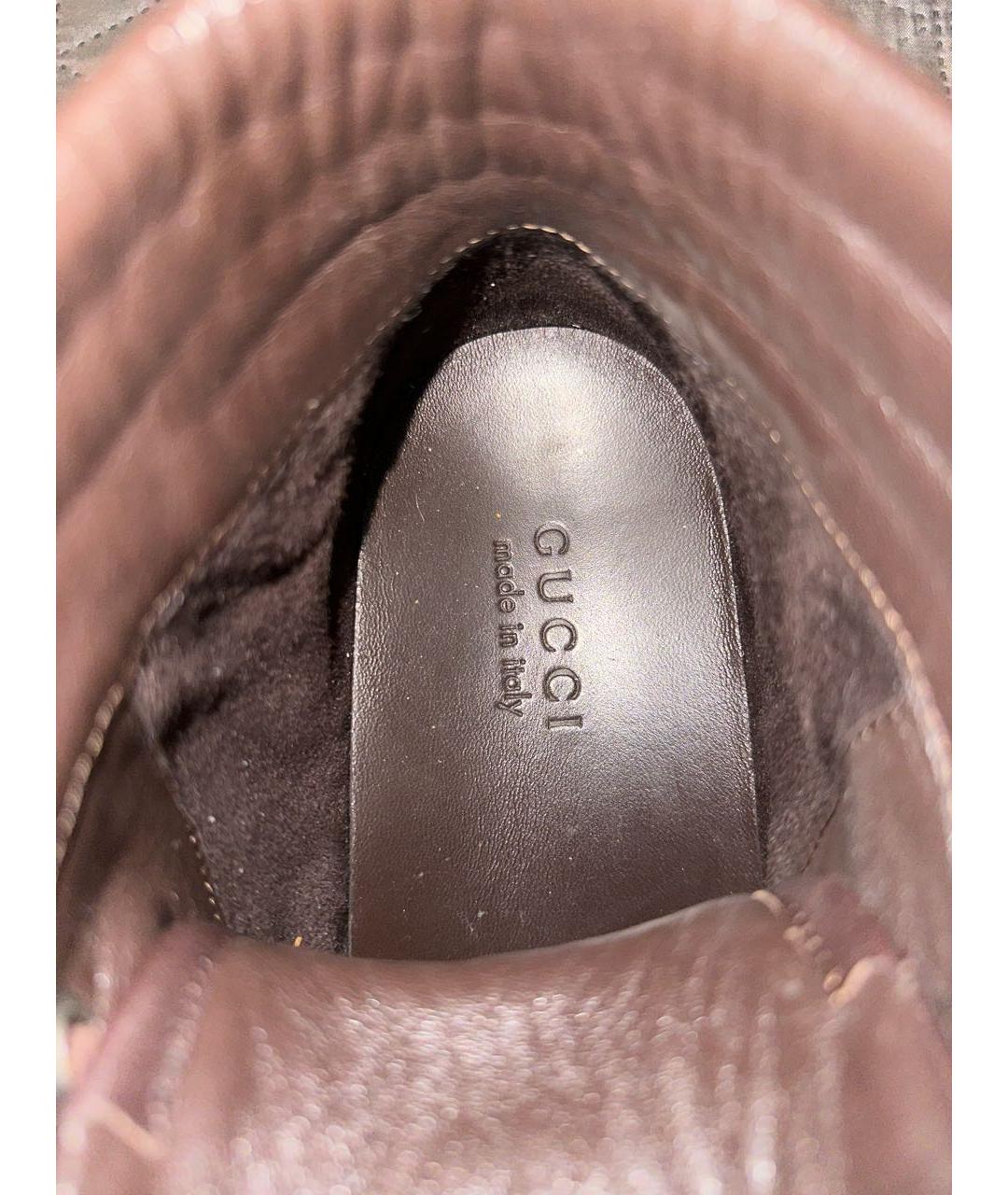 GUCCI Коричневые кожаные высокие кроссовки / кеды, фото 8