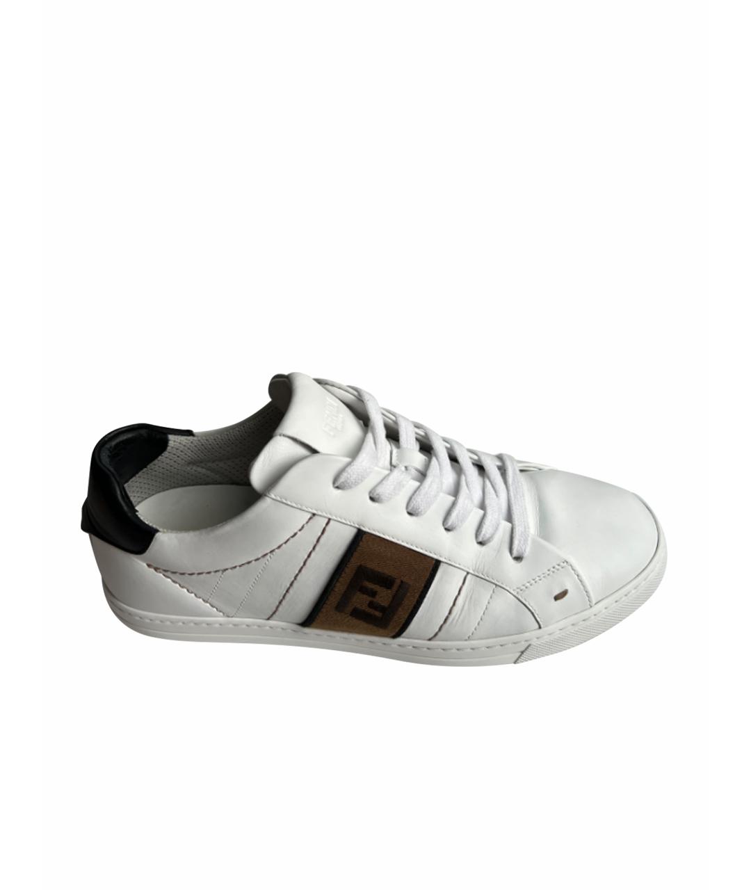 FENDI Белые кожаные низкие кроссовки / кеды, фото 1