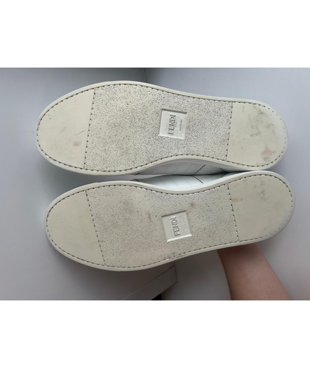 FENDI Белые кожаные низкие кроссовки / кеды, фото 5