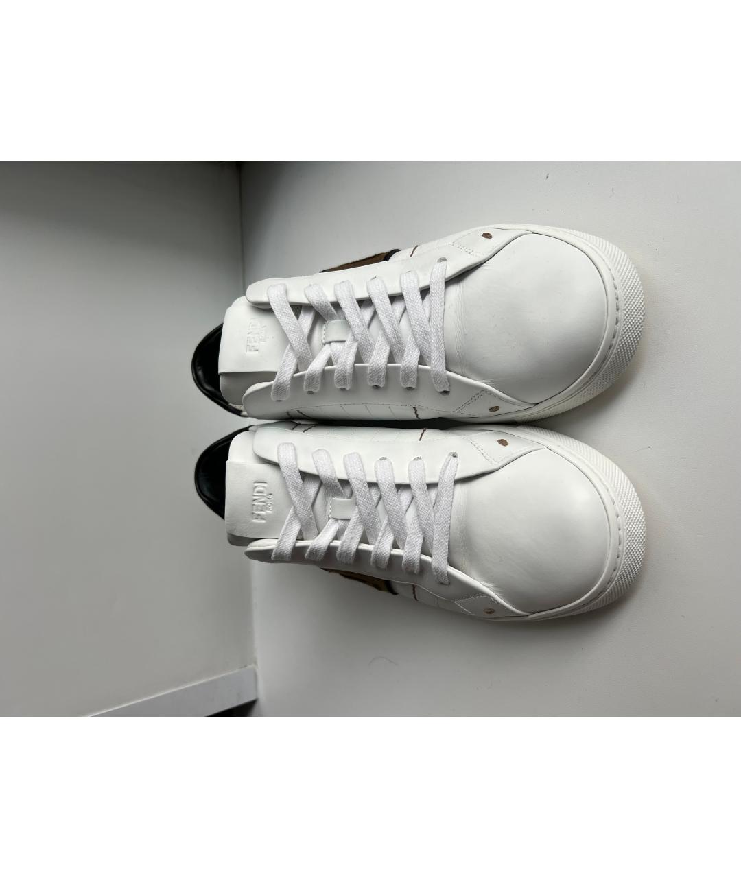 FENDI Белые кожаные низкие кроссовки / кеды, фото 2