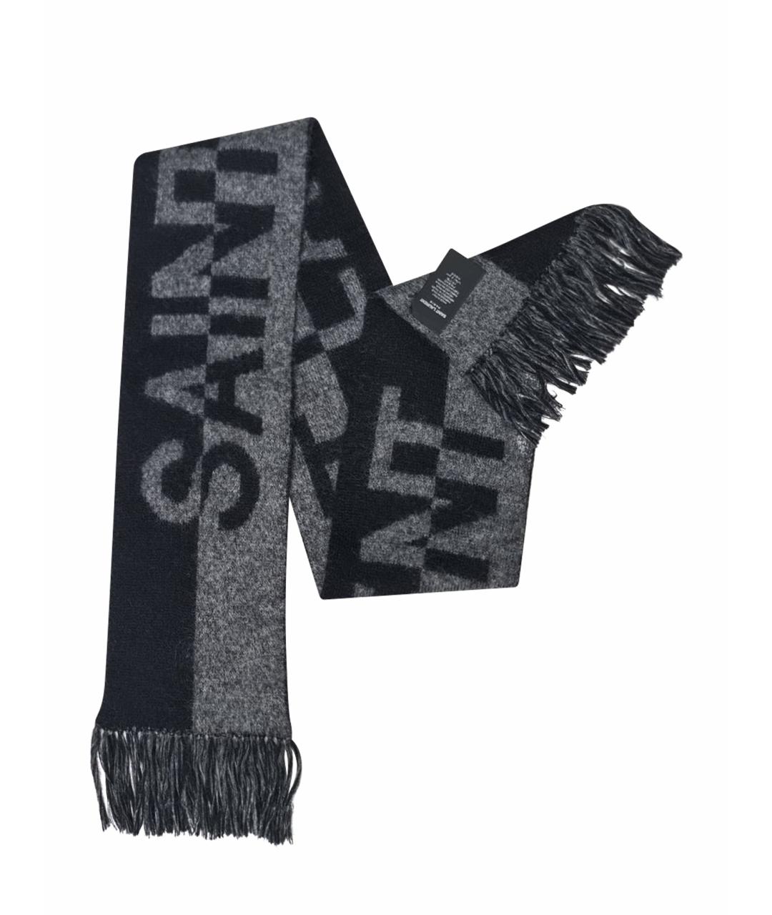 SAINT LAURENT Черный шерстяной шарф, фото 1