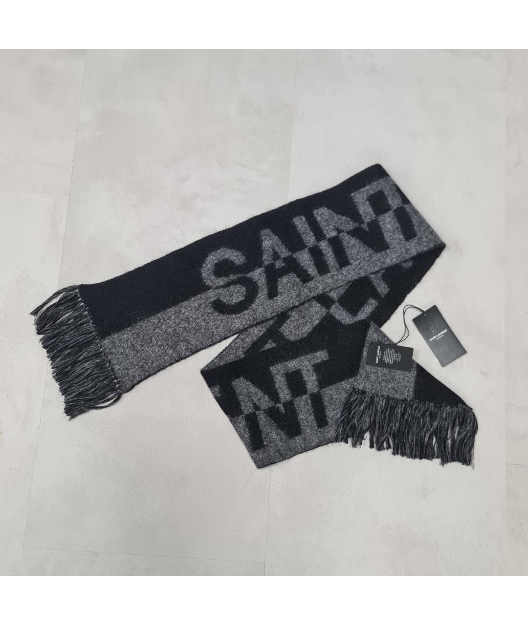 SAINT LAURENT Черный шерстяной шарф, фото 9