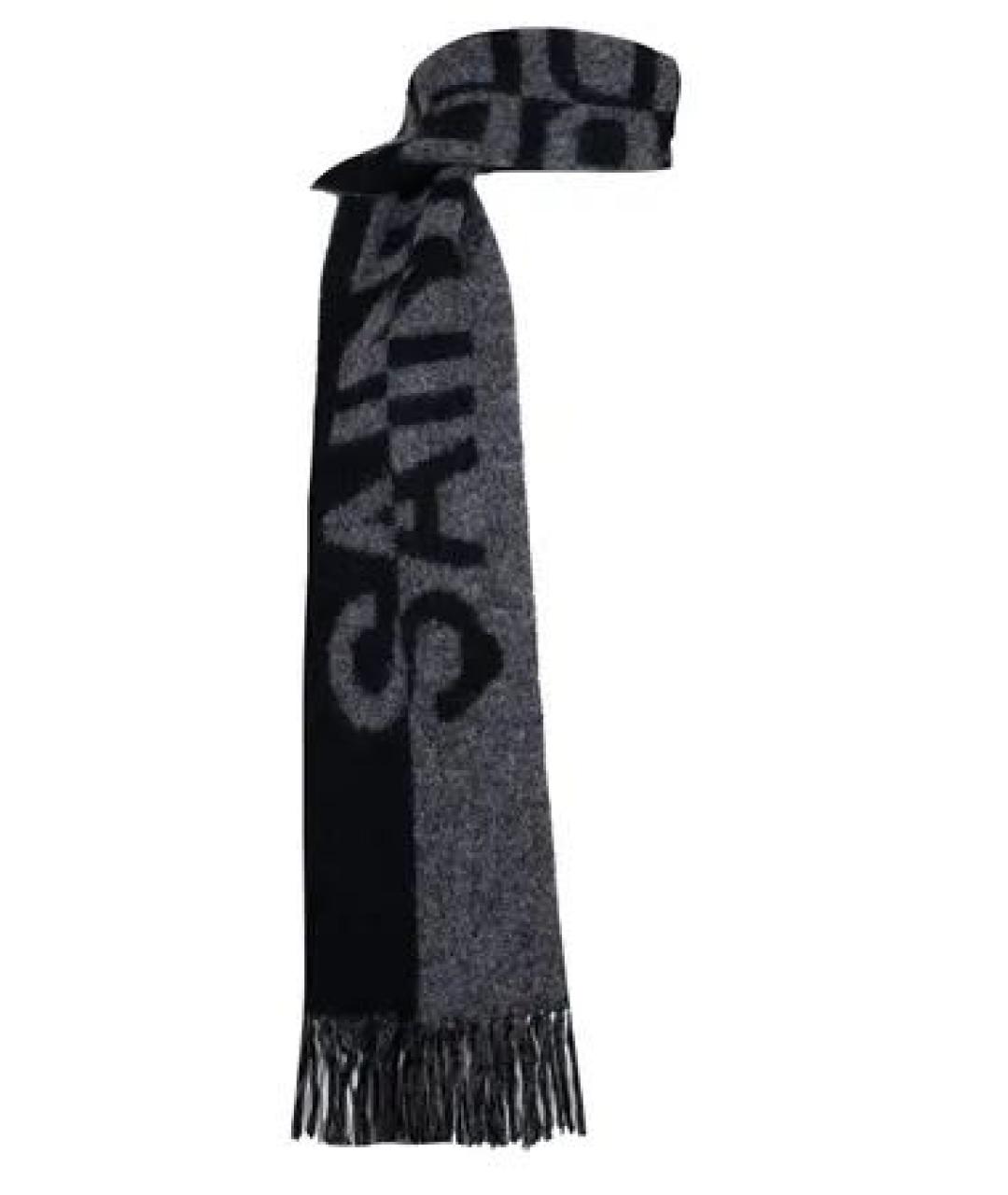SAINT LAURENT Черный шерстяной шарф, фото 2