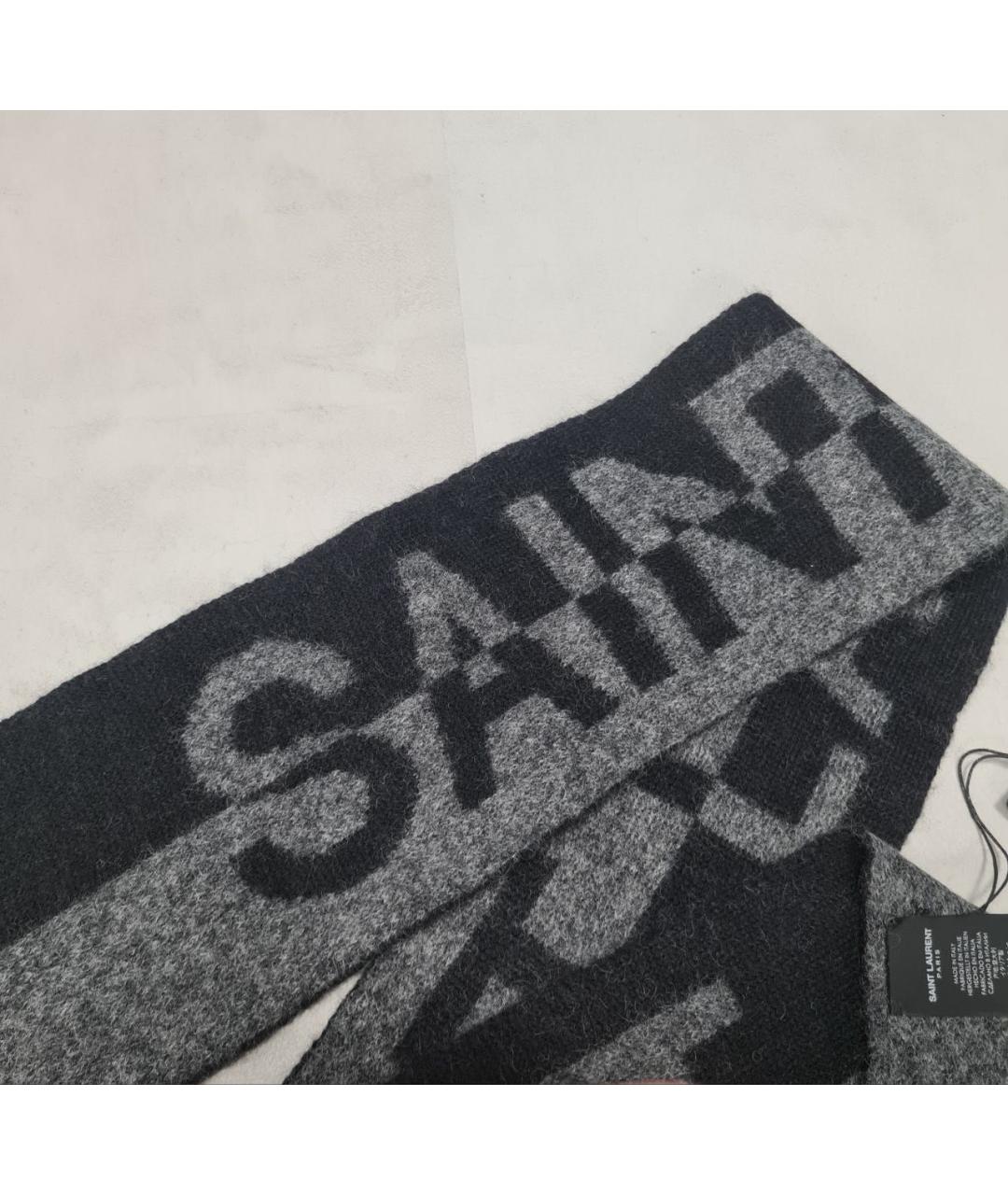SAINT LAURENT Черный шерстяной шарф, фото 3