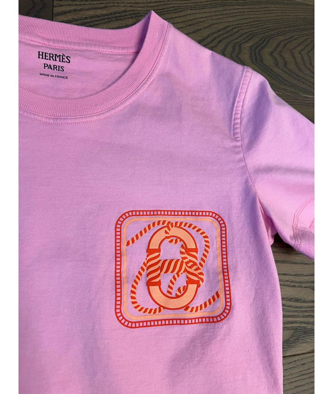 HERMES Розовая хлопковая футболка, фото 3