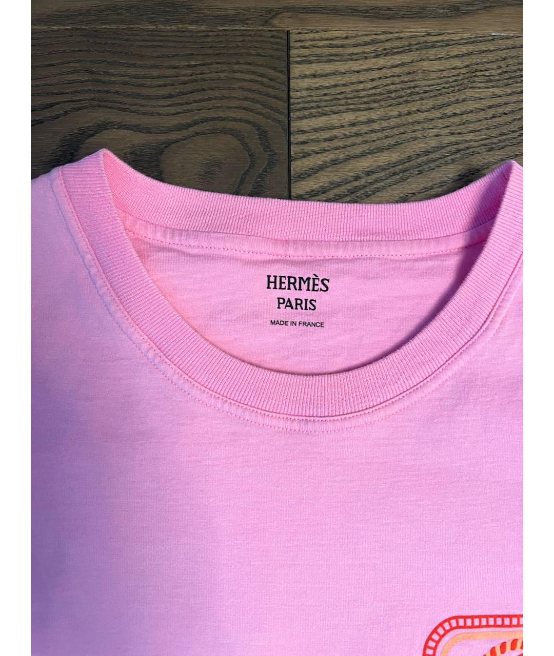 HERMES Розовая хлопковая футболка, фото 4